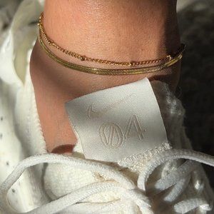 DOUBLE LAYER HERRINGBONE Gold CHAIN ANKLETS High End Gold Waterproof Pretty!